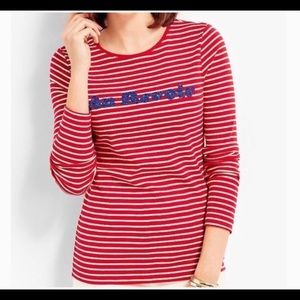 Talbots Striped & Beaded “Au Revoir” Tee